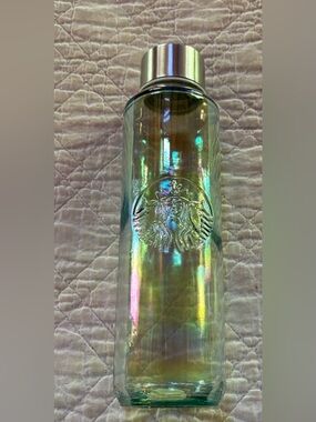Starbucks Recycled Glass Luster Iridescent Rainbow Water Bottle SPAIN 22 oz